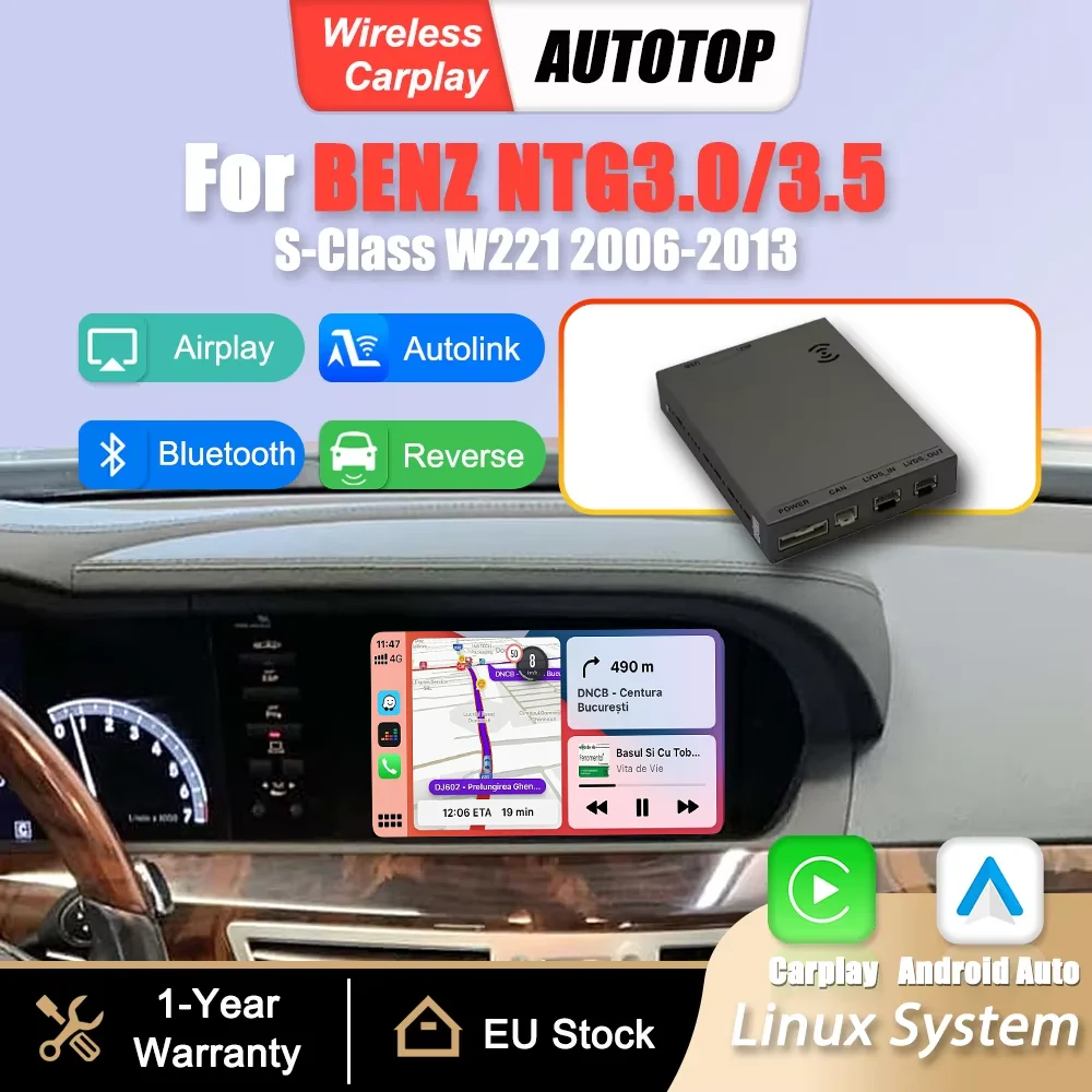 Bezprzewodowy CarPlay Android Auto dla Mercedes Benz NTG3.0 NTG3.5 S-Class W221 2006 2007 2008 2009 2010 2011 2012 2013 Interfejs Adapter Box Mirror Link Airplay Bluetooth Moduł Nawigacji GPS