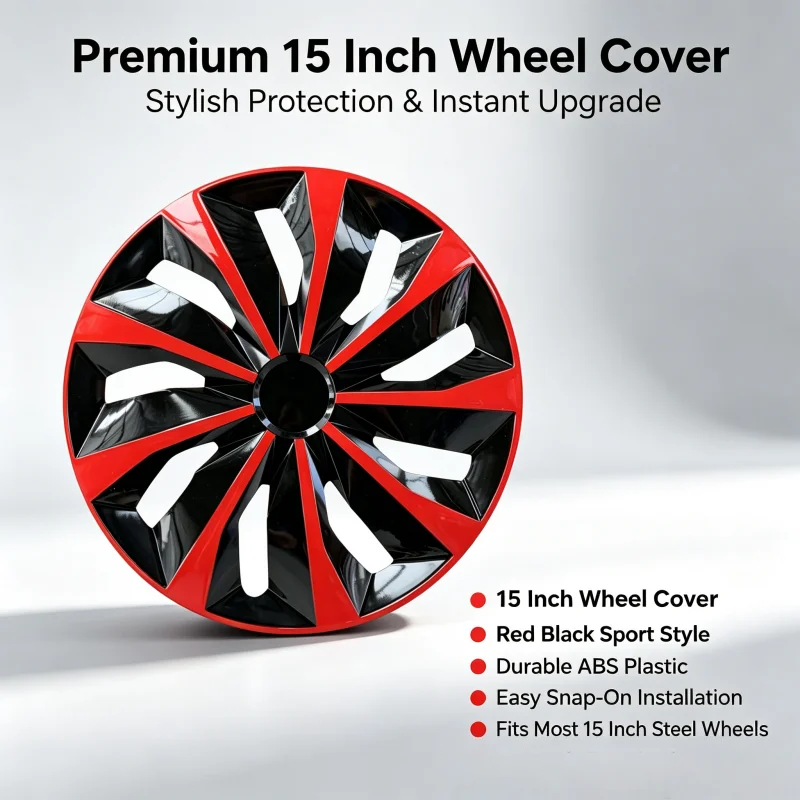 4Pcs 15 Inch Universal Car Hubcaps Auto Wheel Covers Rim Protector Decorative Styling Accessories Silver White Red 15TT Fitments view 6