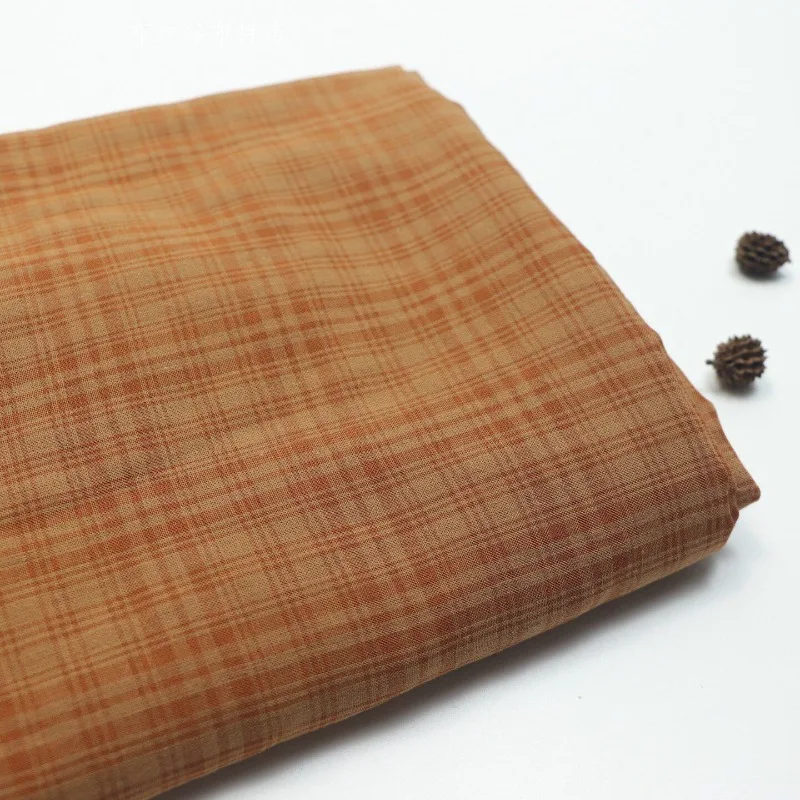 1meter Cotton Linen Plaid Fabric Vintage Yellow Subtle Check Minimalist Soft Breathable Drapey Shirt Dress Qipao DIY Sewing