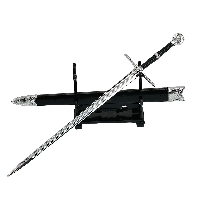 Model broni z gry 22 cm / 8,66 cala Geralt Białego Wilka Miecz Metalowa Pochwa Rękodzieło Zabawka Ozdoby Kolekcja Dekoracje na Biurko