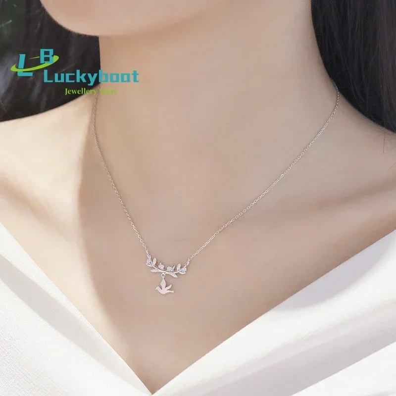 Leaf Swallow Necklace Sterling Silver Simple Pendant Female Clavicle Chain Student Cute Necklace