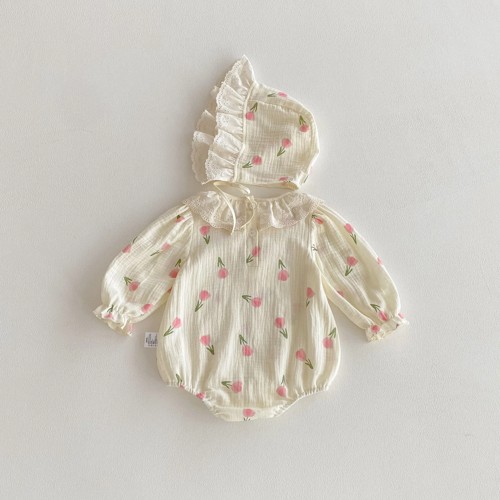 

2025 Autumn New Baby Girl Bodysuit Infant Girl Cute Flower Floral Print Sleeve Jumpsuit Fashion Baby Girl Princess Clothes