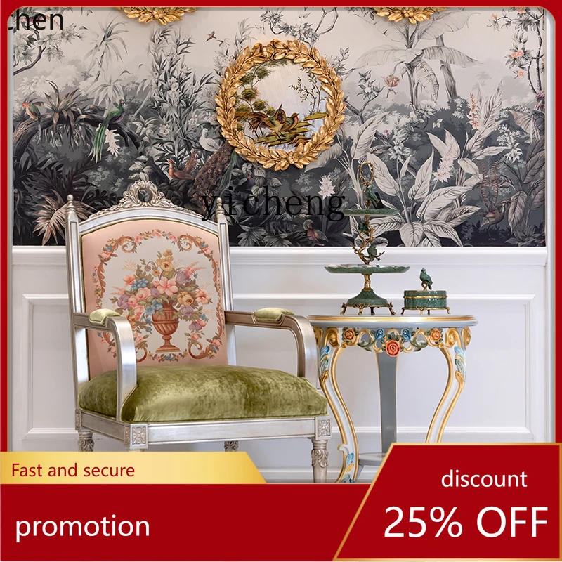 

HXL solid wood luxury hand-painted flower sticker gold foil blue small corner villa living room