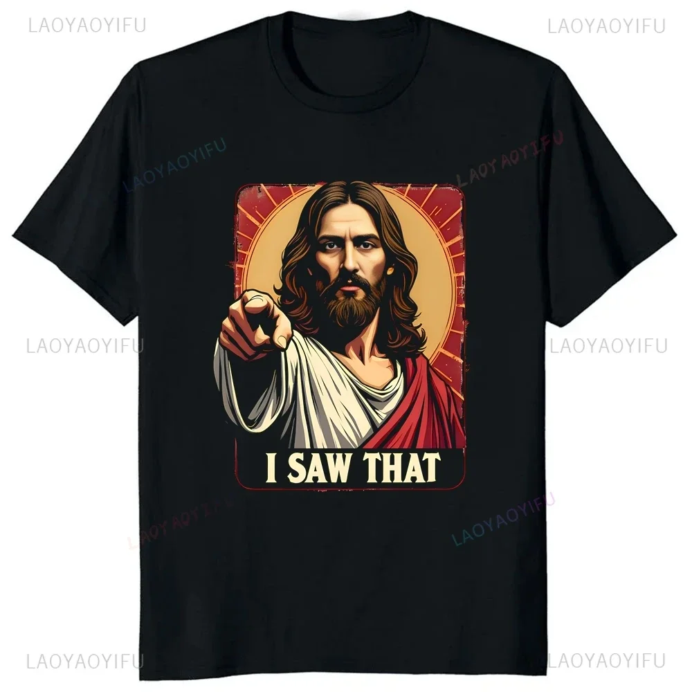 Jesus เสื้อยืดพิมพ์ลาย Jesus, เสื้อยืดพิมพ์ลาย Jesus เทรนด์ฤดูร้อนแขนสั้นฮาราจูกุเสื้อยืดกลางมีกราฟิกขนาดใหญ่