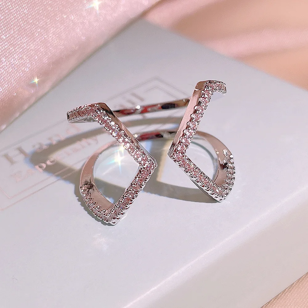 Real Carve 925 Sterling Silver Geometry Cross Ring for Fashion Women Party Exaggeration Zircon Fine Jewelry OL Accessories - view 3