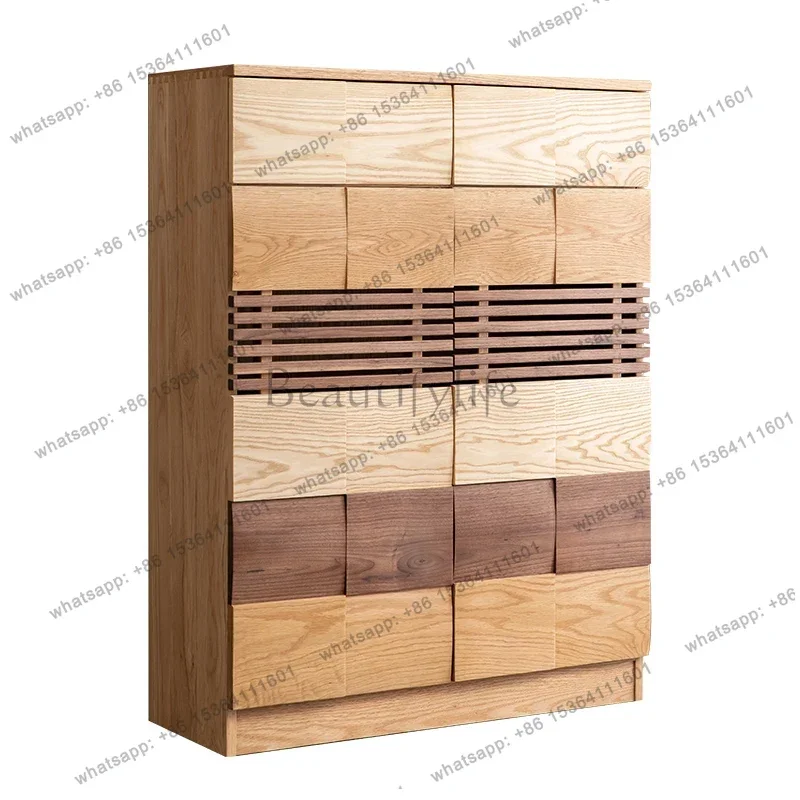 YJ Italian Style Wooden Shoe Cabinet Modern Natural Space Saving Entryway Shoe Rack Organizer Salon