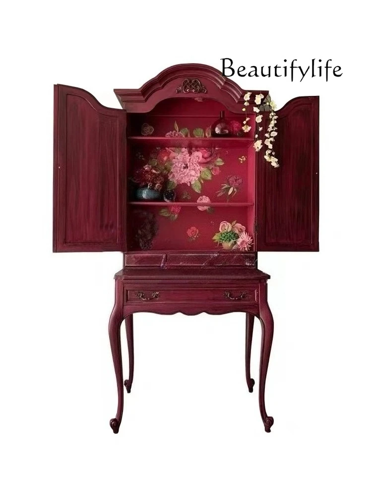 

French Solid Wood Double Door Desk Cabinet Dining Side Cabinet Villa Model Room American Country Locker Display