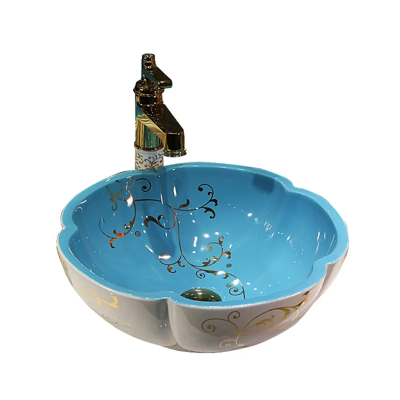 Factory direct sales European bathroom small color washbasin petal face wash table art basin ceramic washbasin wholesale