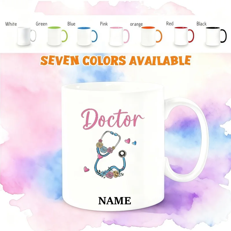 Customizable Flower Stethoscope Doctor Mug - Personalized Name Mug for Birthdays and Holidays