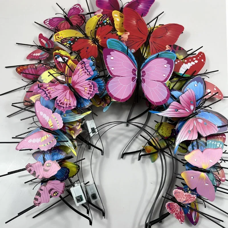 Светящаяся повязка на голову с бабочкой и ореолом на Хэллоуин, повязка на голову с короной от солнечных лучей, головной убор с шипами для женщин, карнавальная вечеринка, реквизит для косплея