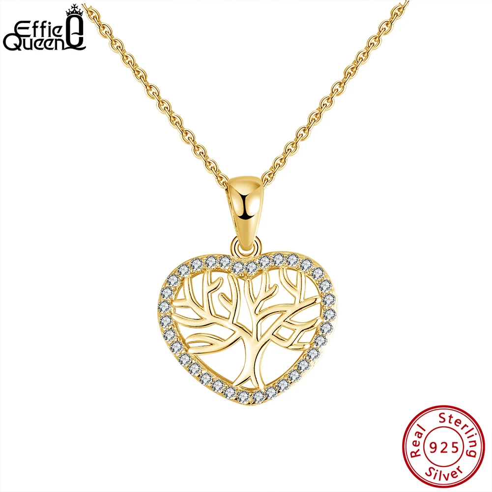 EFFIE QUEEN 925 Sterling Silver Heart Pendant Necklace Natural Element Shining Zirconia for Women Jewelry Necklaces Gift SN339