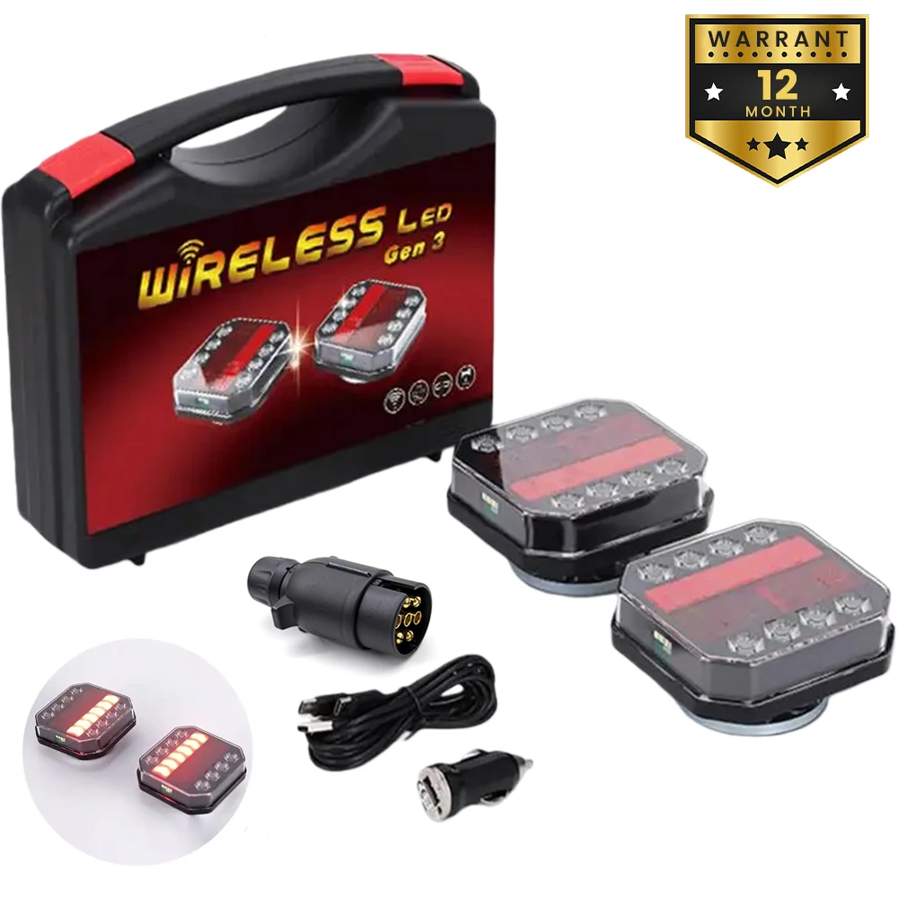 1 Set 12V 24V Rechargeable Wireless Magnetic LED Truck Rear Tail Light Trailer Signal Warning Brake Light Lamp Campers Caravan