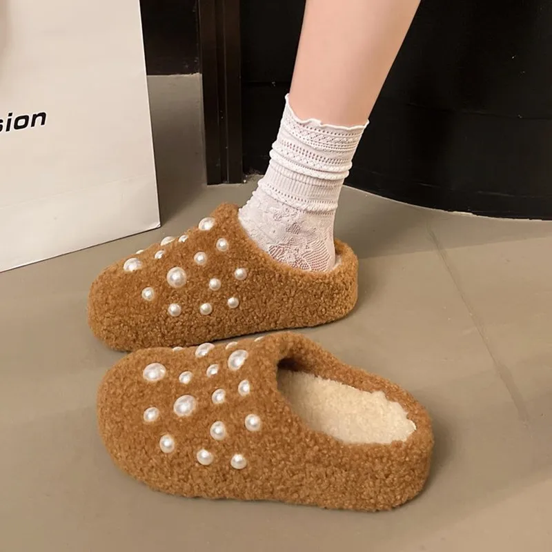 شتاء جديد إمرأة لؤلؤة نعال من القطن الحب كتم لينة وحيد الأحذية داخلي مريح لطيف صامت ضوء السجاد غرفة المعيشة النعال