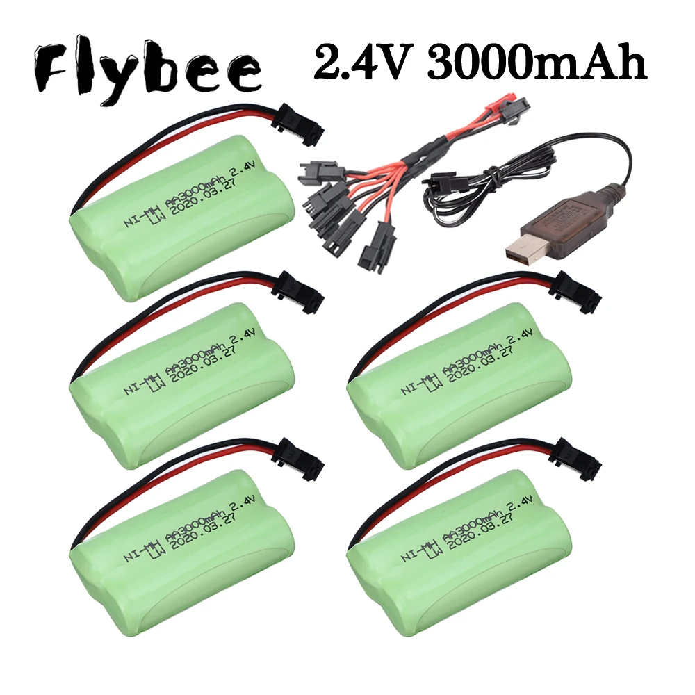 (Enchufe SM) 3000mah 2,4 V NI-MH Paquete de batería recargable para juguetes Rc, coches, tanques, camiones, trenes, Robot, barco AA 2,4 v batería + cargador