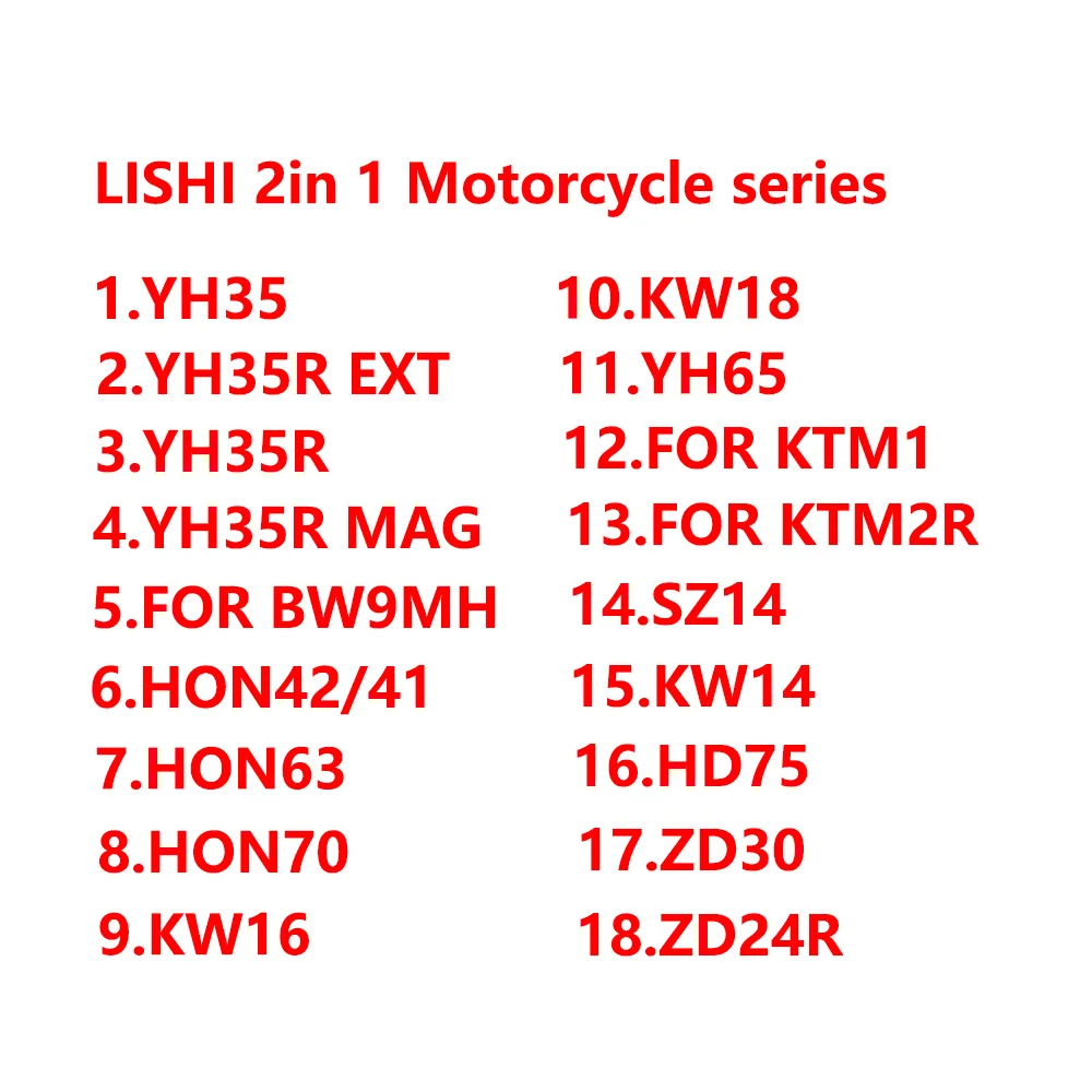 LISHI serie de motocicletas 2 en I, HON42/41, YH35, BW9MH, HON63, HD75, HON70, KW14, KW16, KW18, YH35R, YH65, KTM1, KYM2R