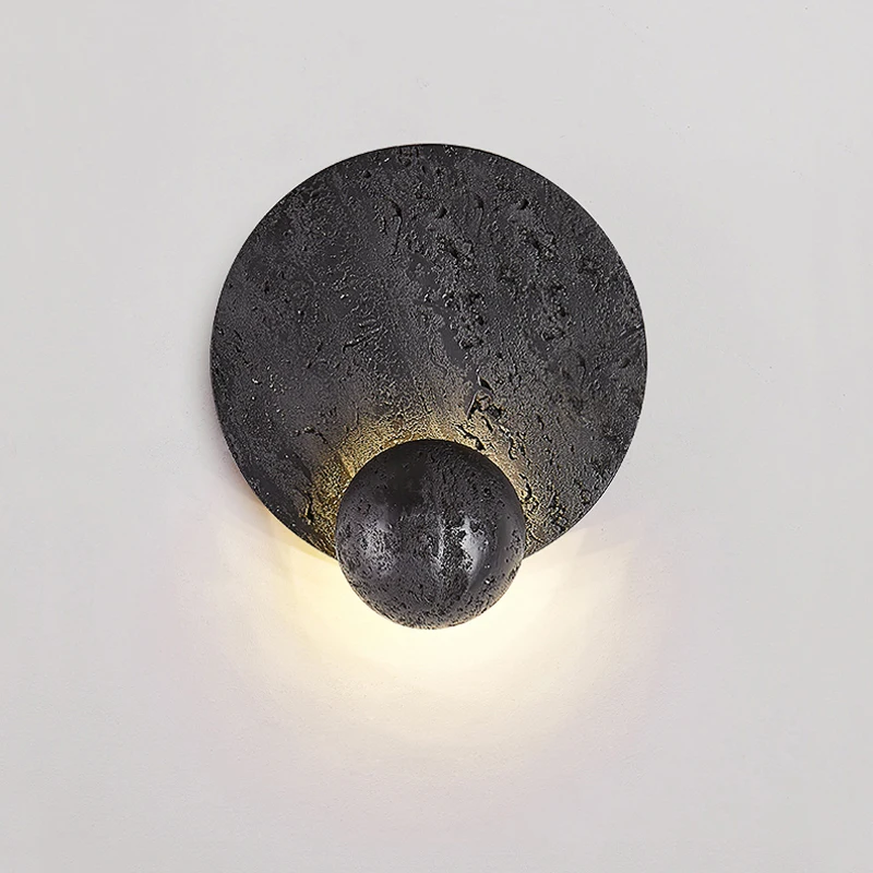 Natural Black Cave Stone Luxury Home Decoration Light Creative Wabi Sabi Apartment Bedroom Bedhead Atmosphere LED Wall Lamp