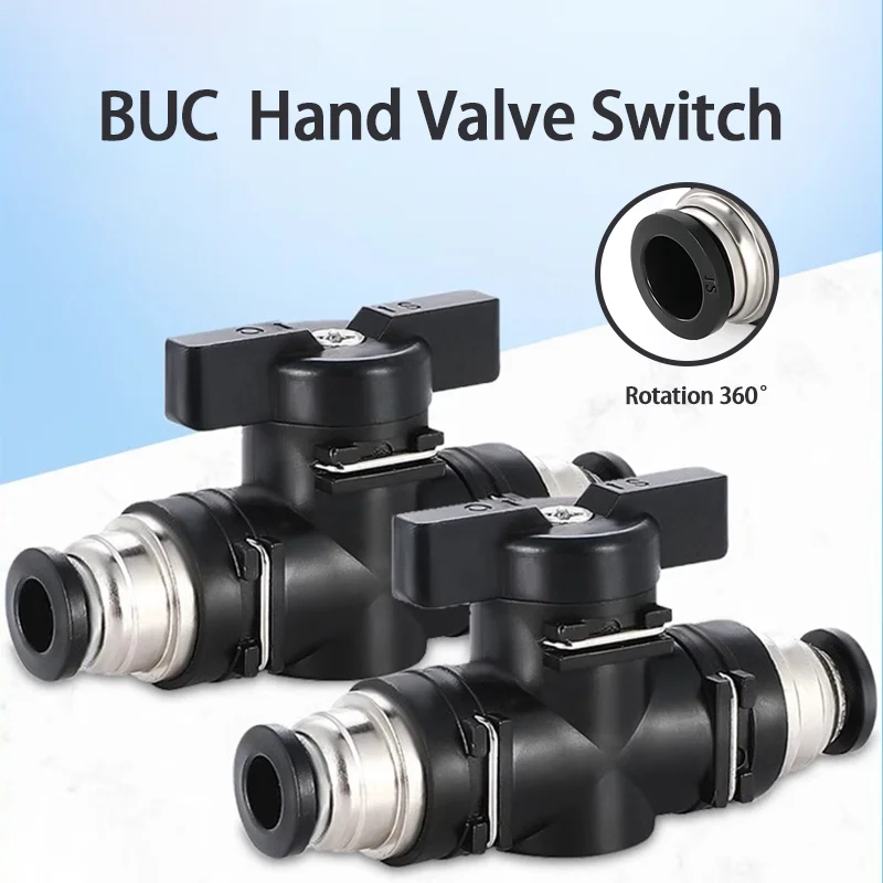 

BUC HVFF Air hand valve 4mm 6mm 8mm 10mm 12mm Pneumatic Push In Quick Joint Connector To Turn Switch Manual Plastic Controller