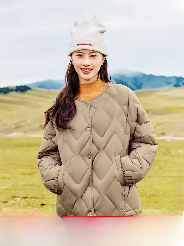 

Новая модная женская повседневная куртка-пуховик с V-образным вырезом, осенне-зимняя, универсальная, с ромбовидным узором