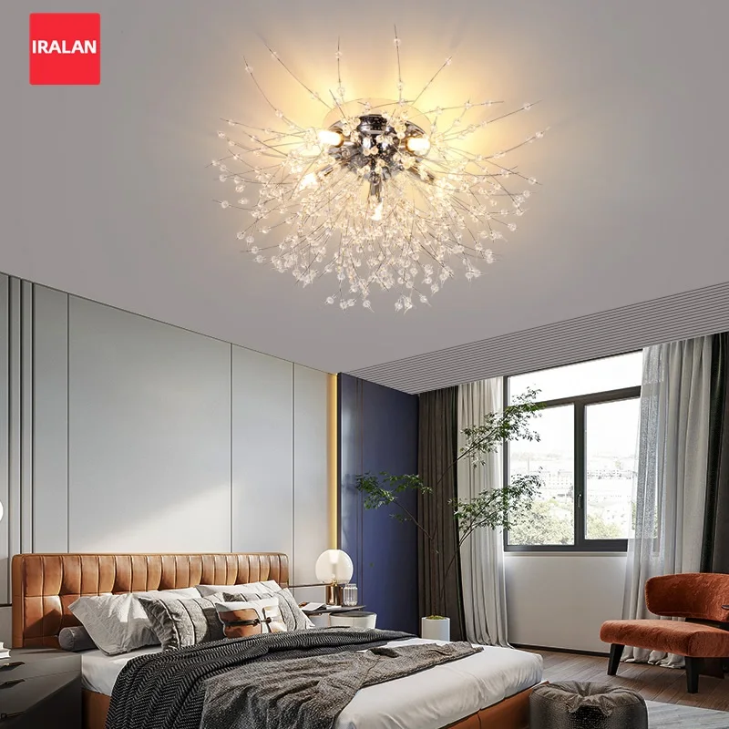 Glossy Ceiling Lamps Luxury Crystal Star Fire Ball Ceiling Chandelier Modern Three-color Light Home Lighting Decoration