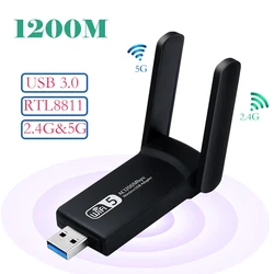 3.0 USB WiFi Adapter 1200Mbps Wireless Network Adapter WiFi Dongle Dual Band 2.4GHz 5GHz For Windows vista Mac 10.6-10.15 Linux