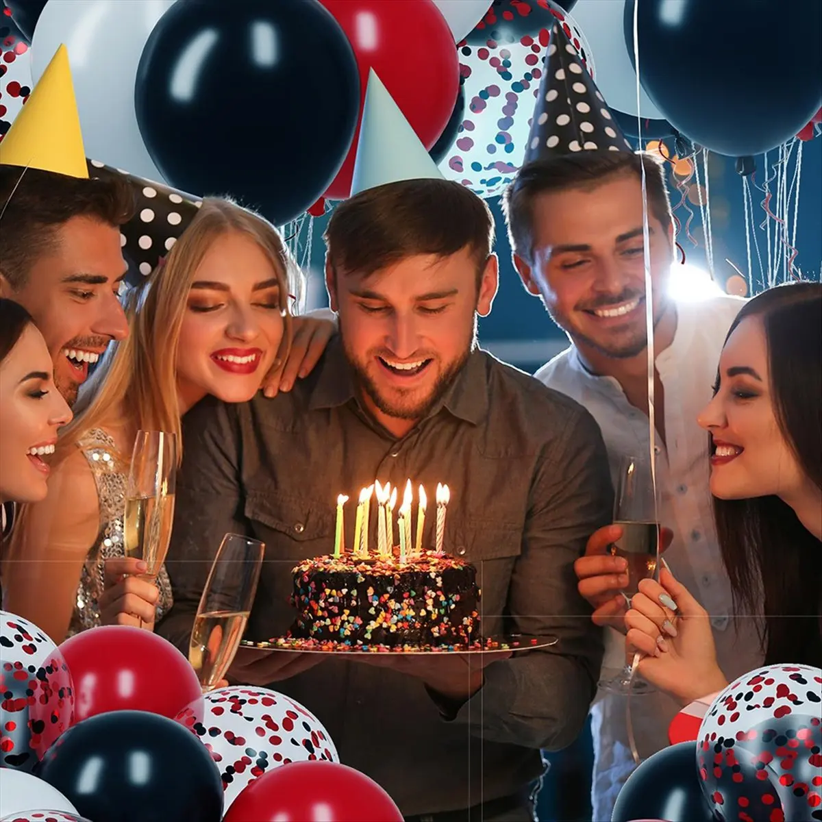 

*ABAB Red Black White Latex Balloons 60 Pack 12inch Confetti Balloons with Ribbons for Party Supplies