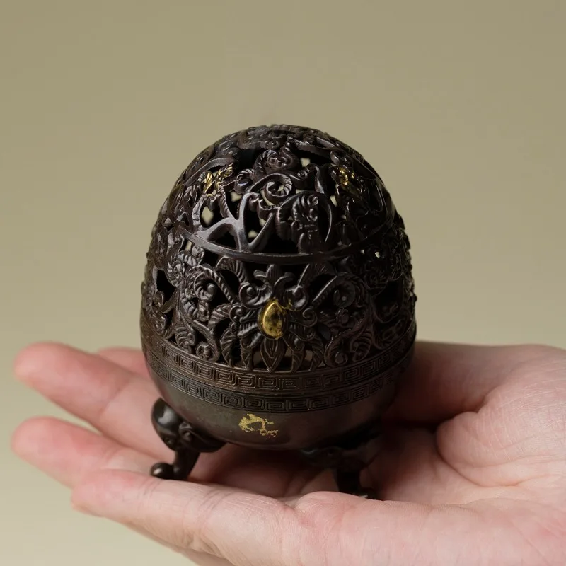 Antique Hollow Carved Chinese Incense Burner Traditional Incense Holder Indoor Home Fragrance Table Decor Handicraft