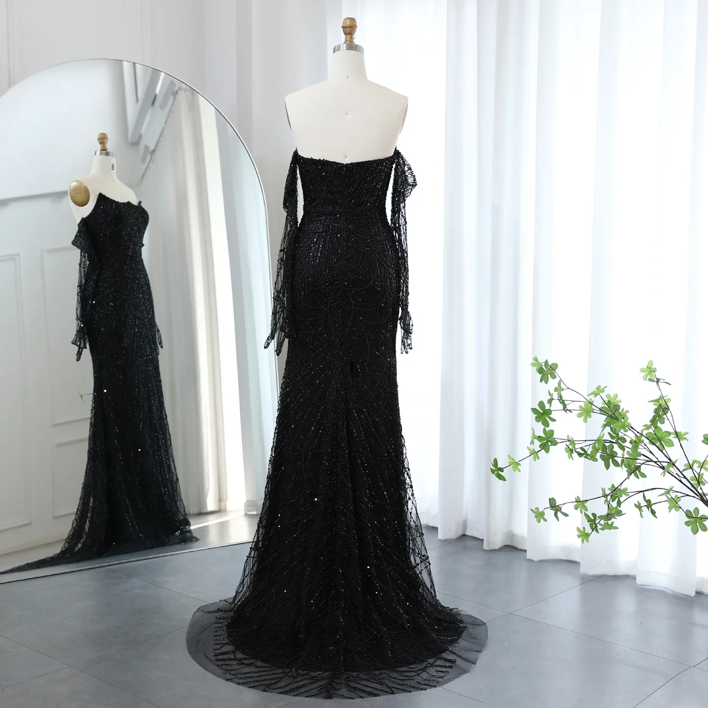 Sharon Said Luxuriöse Dubai Meerjungfrau Abendkleider in Grün-Schwarz mit Handschuhen Arabische Damen Hochzeits-Partykleider SS606 Maßanfertigung – Detail 14