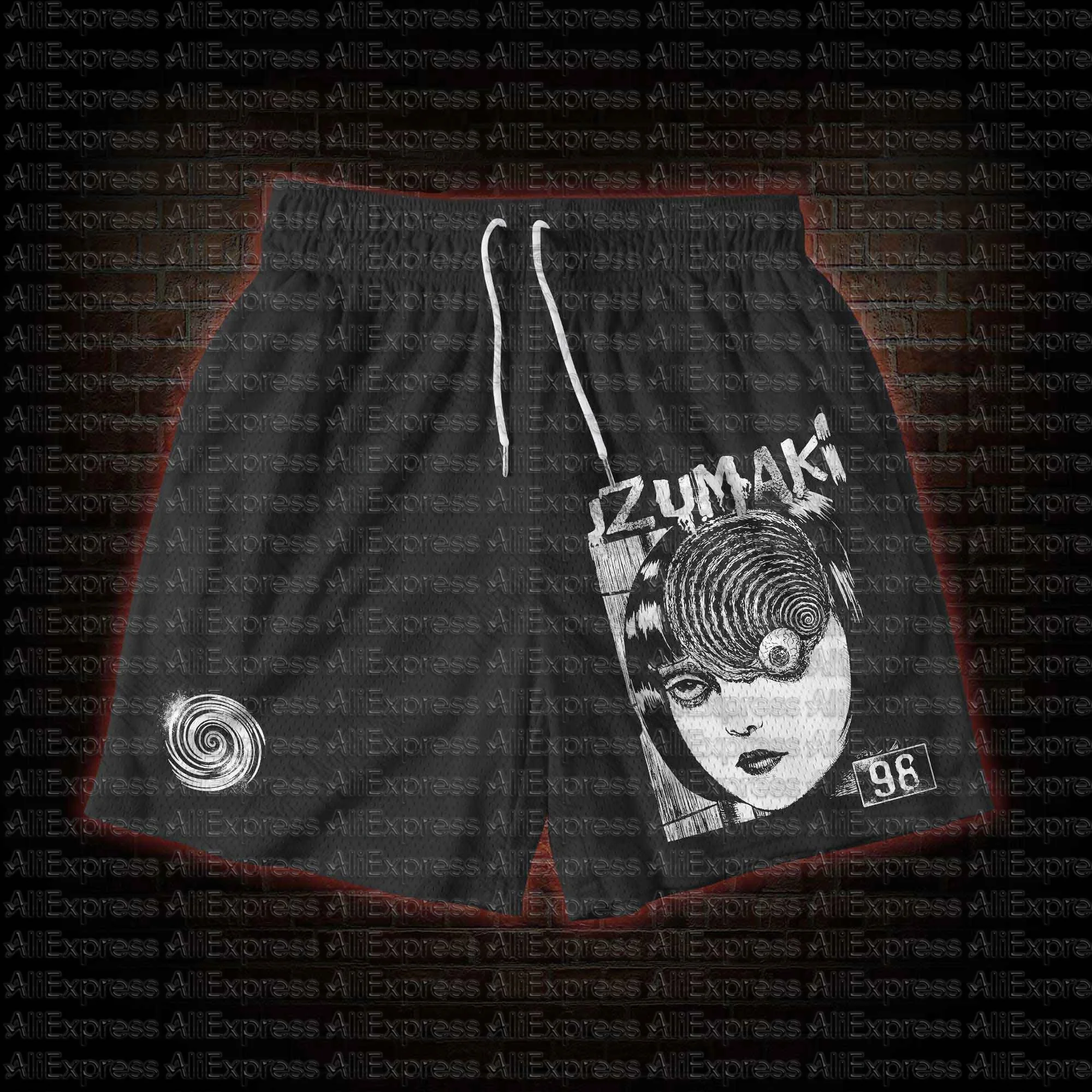 Japanese Style Niche Dark Vortex Manga 3D Printed Mesh Shorts, Loose Fit Men's and Women's Sports and Fitness Shorts