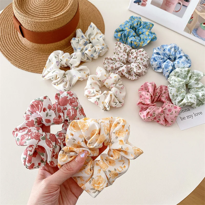 2023 Korean Fashion Tulip Rose Flower Hair Bands Sweet Hair Accessories Hair Ribbon Scrunchies Ponytail Holder Elastic Hair Rope