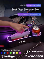 For Citroen C3 C4 C5 C6 C7 C8 Berlingo Nemo VTS Xsara C-Crosser Car LED 7 Colors Adjustable Seat Gap Crevice Slot Storage Box