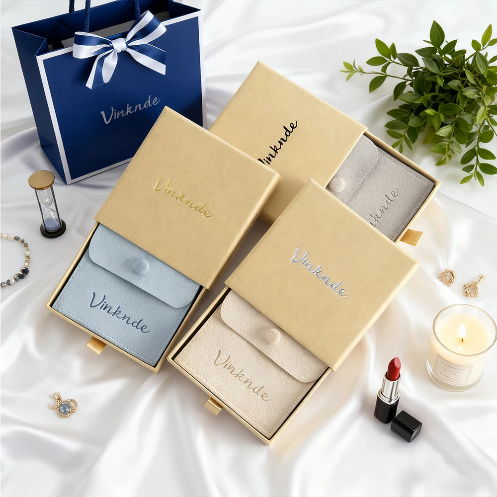 

24 компл. шкатулок для драгоценностей, бархатная сумка с застежкой, индивидуальный логотип, имен, бумажные ящики, чехлы для обручальных колец, ожерелье, подарок на день рождения