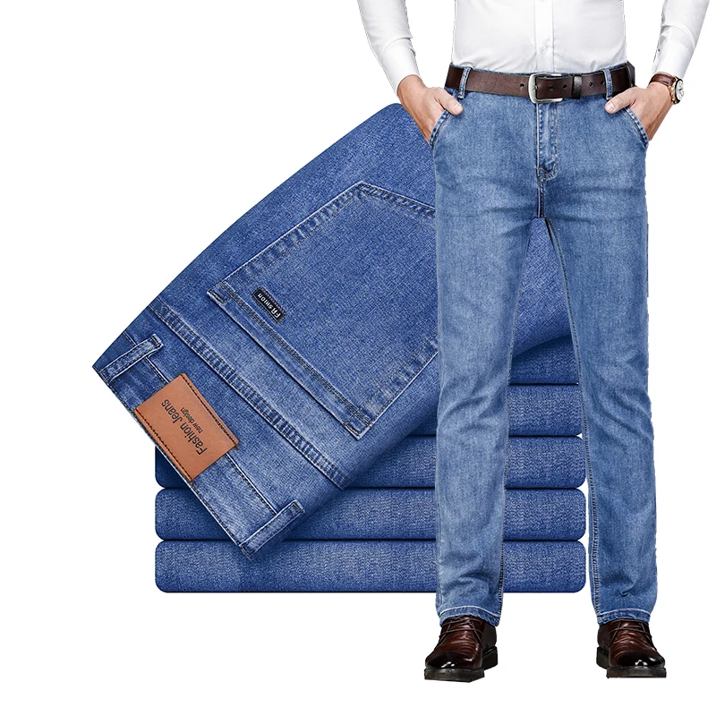 

Autumn New Men's Business Jeans Slim Elastic Fashionable Pocket Blue Brand Straight Denim Trousers Male Classic Pants
