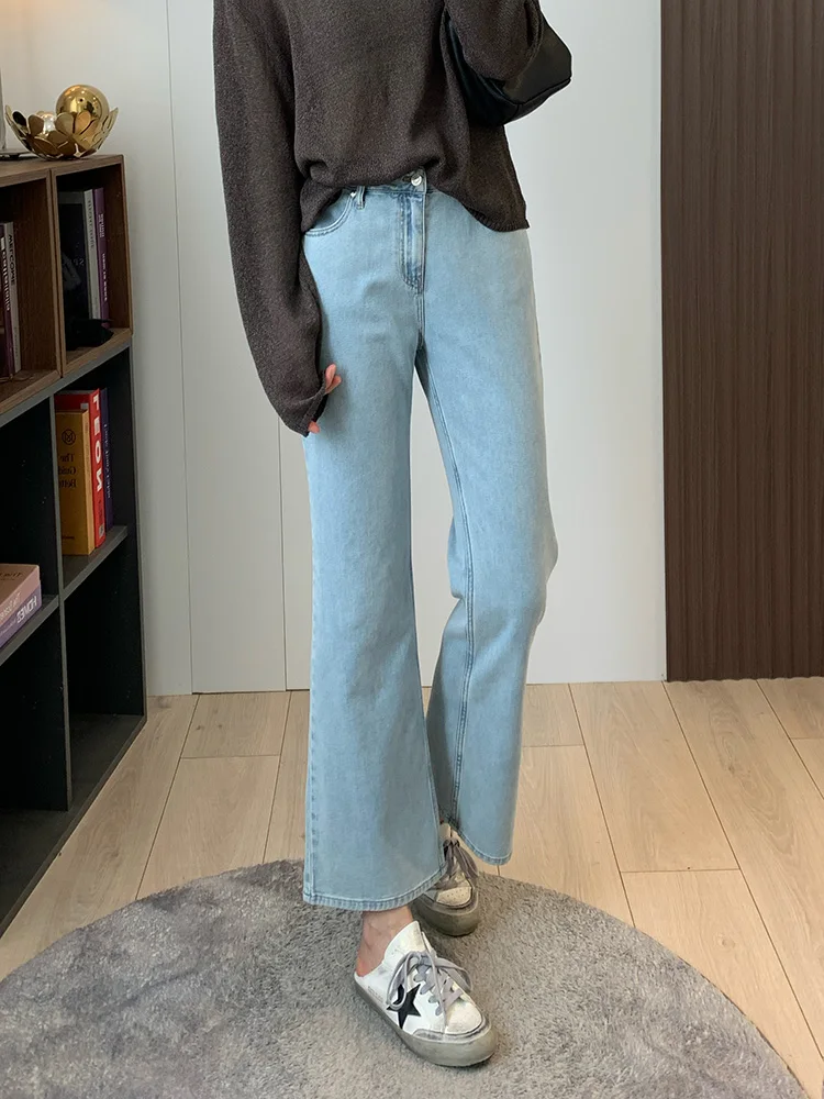 

Lightweight Breathable Waed Soft Denim Cotton Loose Wide Leg High Waist Light Blue Jeans Uni Crispirit Women's Premium Jeans