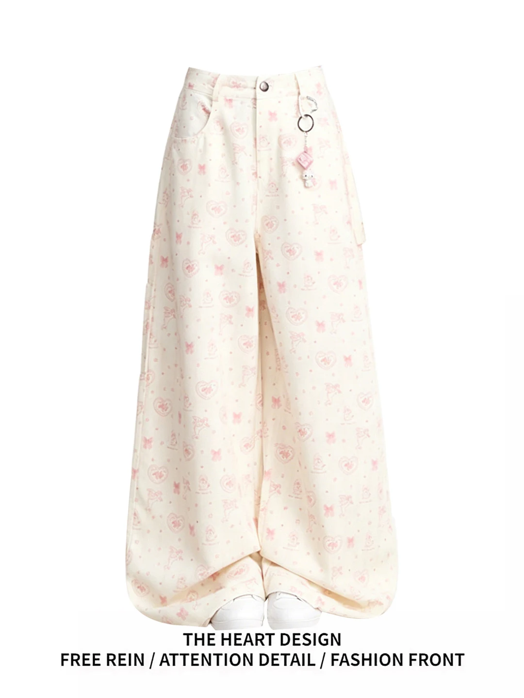 

Summer Casual High Waist Wide Leg Jeans Women's Printed Knot Loose Floor-Length Trousers Vintage Washed Denim