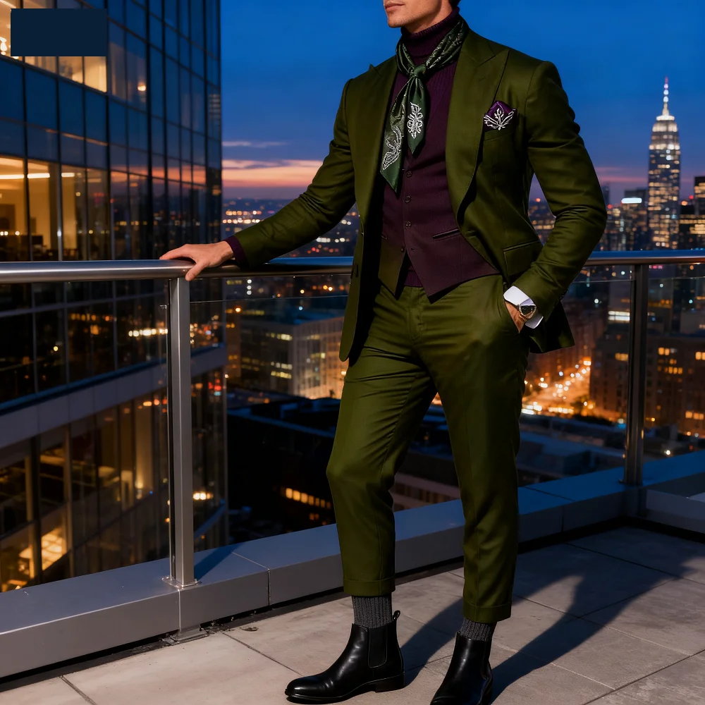 

3PCS Men's Formal Tuxedo Set with Peaked Lapel Blazer Vest Pants - Fashion Business Suits for Party Wedding Groom