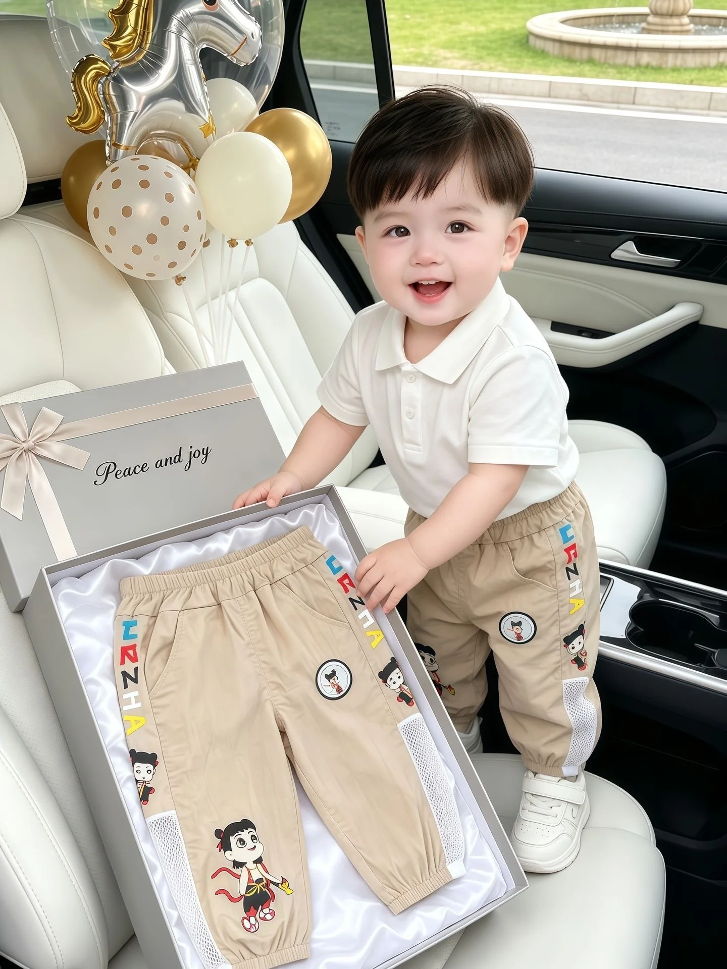 男の子漫画プリントカフスパンツ夏薄いファッションかわいい蚊よけベビー明るい光ナインポイントパンツキッズファッション服