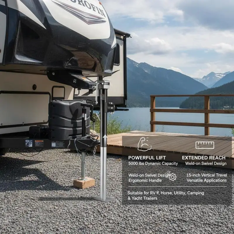 Pipe-Mount Swivel Support Leg 15-inch Vertical Travel For RV Horse Utility Trailer 5000 lbs Dynamic Load Capacity Ergonomic Handle Lift Manual Crank Adjustment view 4