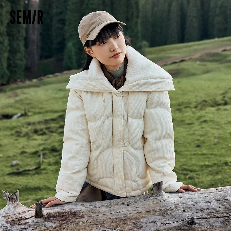 

Semir Down Jacket Women Textured Jacket Loose 2023 Winter New Splicing Imitation Lamb Fur Gentle Niche Down Jacket