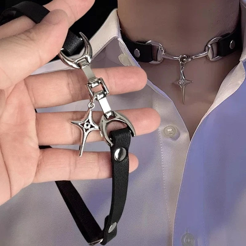 Image of Punk Dark Cross Starburst Kragen Halsband Gothic Stern Muster Halsband Halskette Mode Accessoires für Unisex Party Alltagskleidung