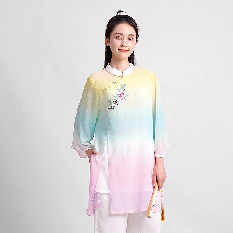 Women's Premium Tai Chi Uniform - Unisex Breathable Ombre Ramie Gauze Martial Arts Outfit for Baduanjin Practice