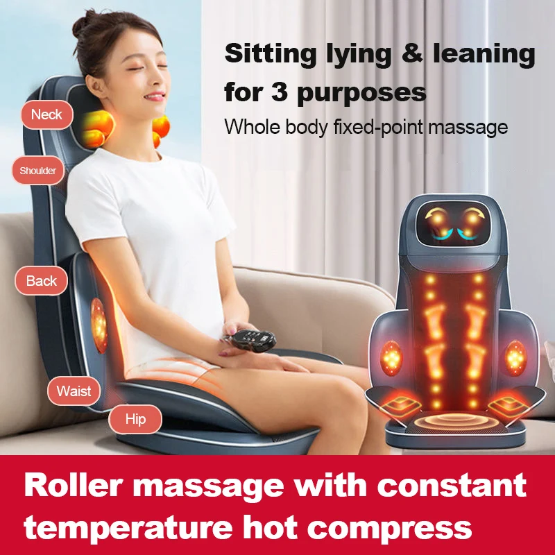 Hot Sale Neck Waist Full Body Hot Compress Vibration Shiatsu Heat Kneading Massage Chair Cushion for Car & Home Office Use Seat