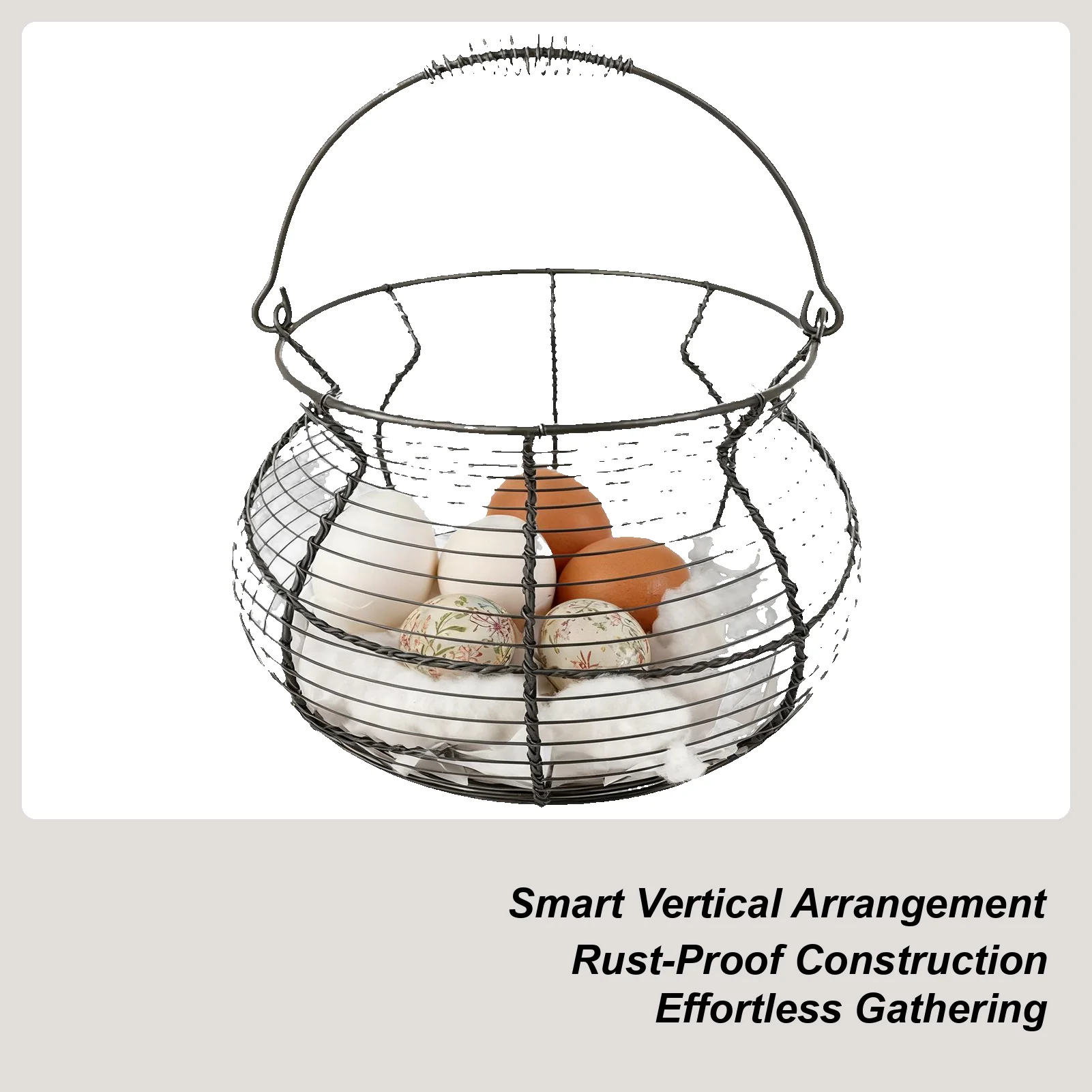 Chicken Egg Basket Vintage Woven Wire Holder With Handle Counter Egg Holder For Kitchen Picnic Farmhouse Harvest Easter