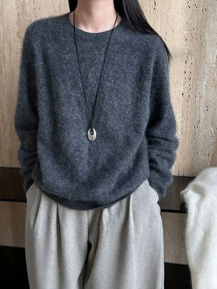 

Blue Casual Soft Knitting Sweater Round Neck Long Sleeve Women Pullovers New Fashion Tide Spring Autumn