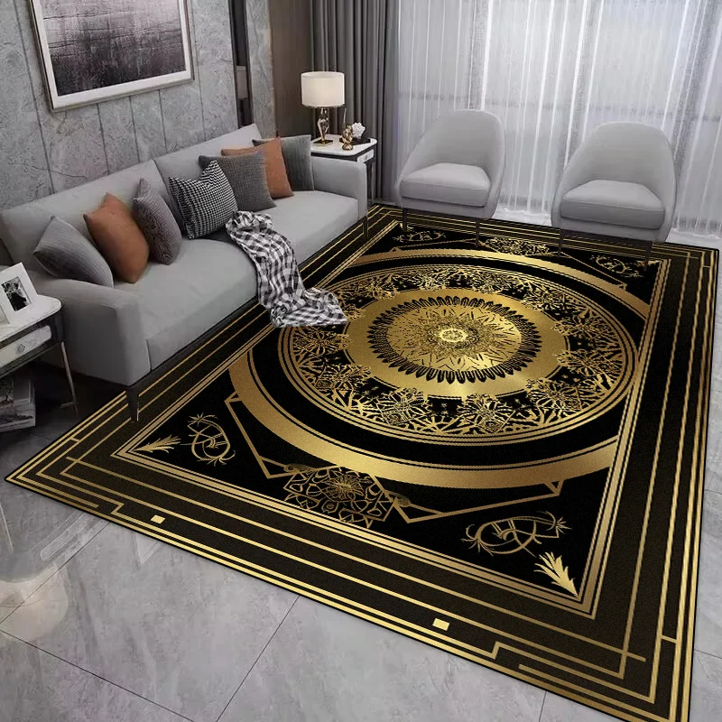 Golden Luxury Rugs for Living Room Europe and America Large Carpet Non-slip Bed Room Decoration Sofa Mat Washable Lounge Rug