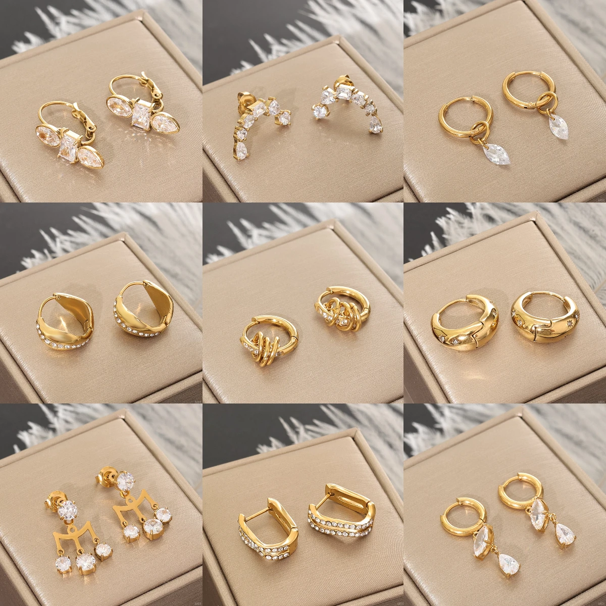 Neu eingetroffen: Modische Ohrstecker, Ohrringe, Creolen, Hochzeitsschmuck, Geschenkideen, Ohrringe für Damen, 18 Karat vergoldeter Edelstahl. – Detail 1