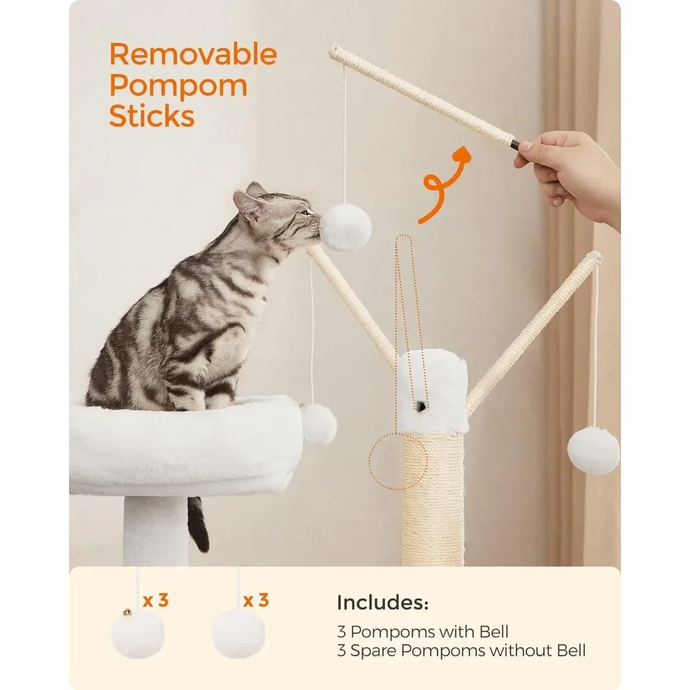 Cat Tower, 2-in-1 Pet Apartment with Scratching Pillars, Cat Sandbox, and Detachable Plunger Stick, Cat Tree