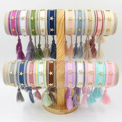 Bohemia Personality Handmade Woven Tassel Bracelet For Women Alloy Gold Color Star Rivet Wrist Starp Bracelet Fashion Jewelry