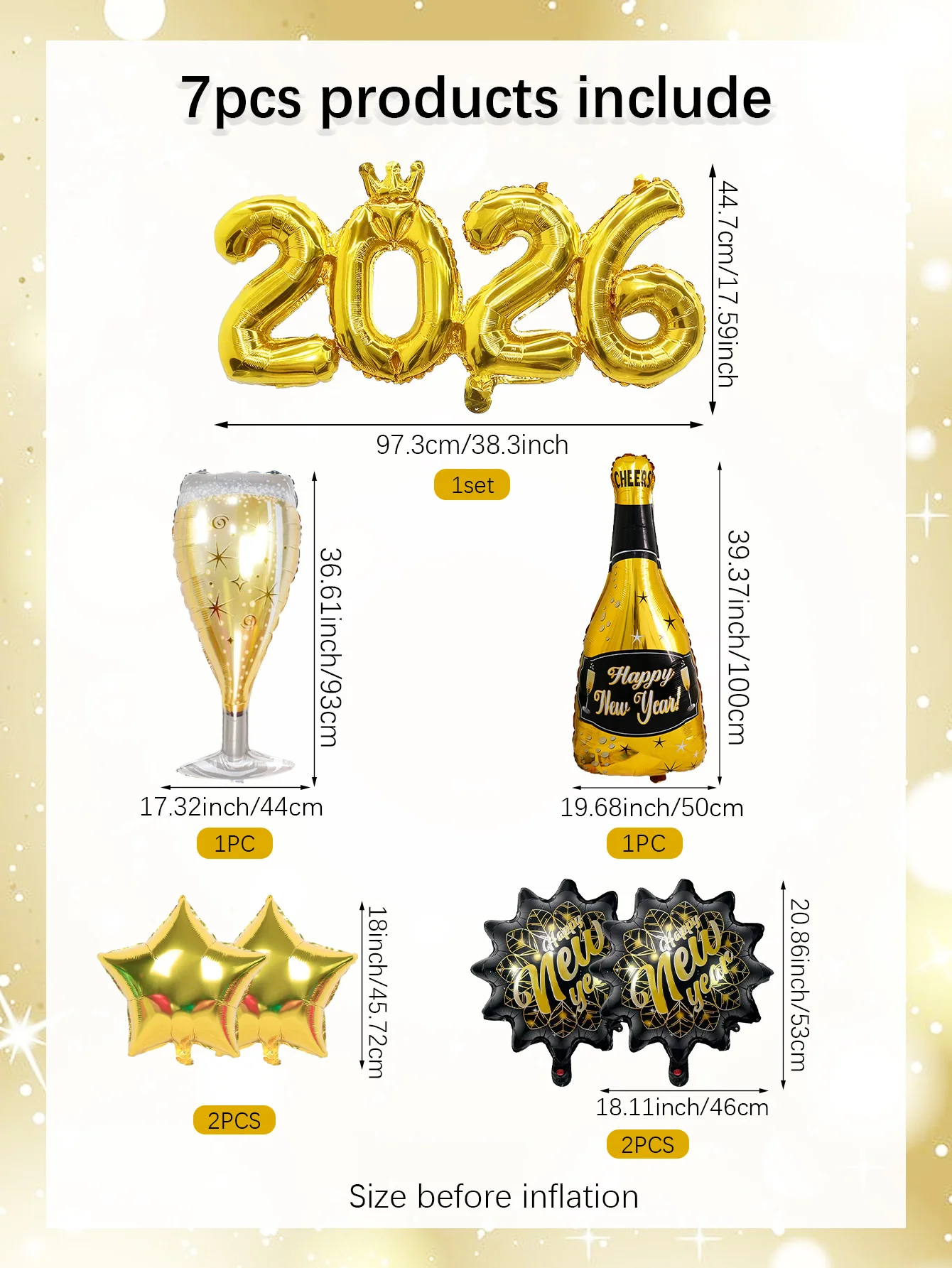 7 قطع/مجموعة 2026 مجموعة بالونات السنة الجديدة، مناسبة لزينة حفلات رأس السنة، وحفلات موضوع السنة الجديدة،