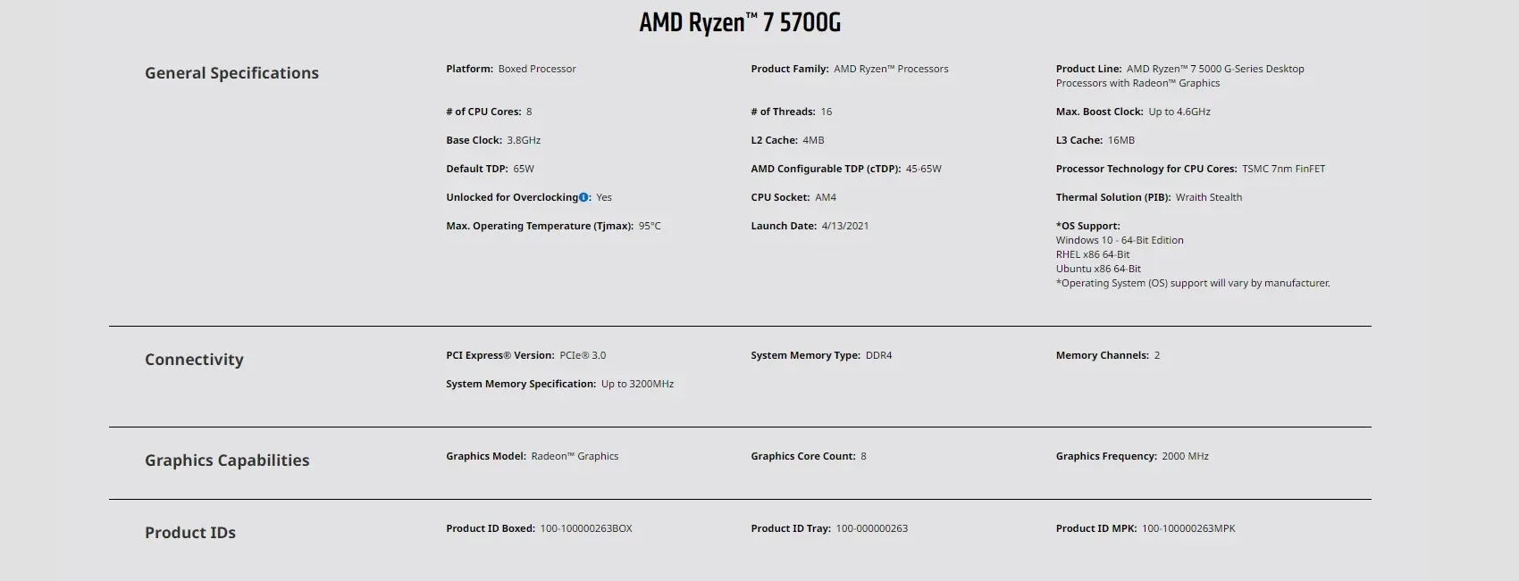 معالج AMD Ryzen 7 5700G R7 5700G الجديد 3.8 جيجا هرتز 8-Core 16-Thread 65W مقبس AM4 بدون مروحة