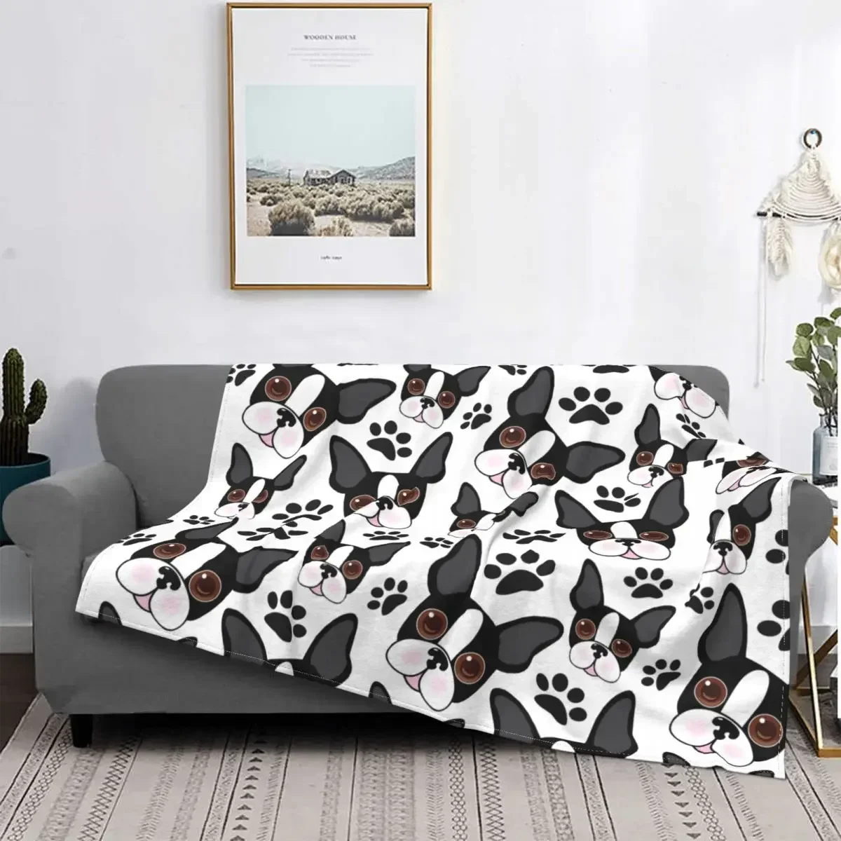 All American Boston Terrier Pet Puppy Dog Blanket Fleece Textile Decor Ultra-Soft Throw Blankets for Bed Travel Plush Thin Quilt